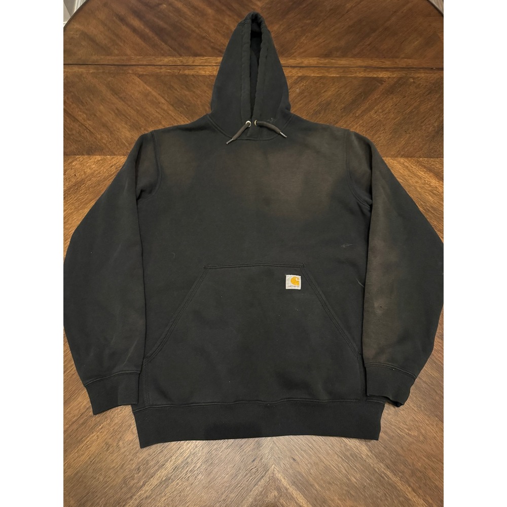 Carhartt Loose Fit Black Faded Hoodie Sweatshirt‎ Mens Medium Workwear Sun Faded